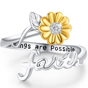 Silver Sunflower Faith Anxiety Ring, Adjustable You Are My Sunshine